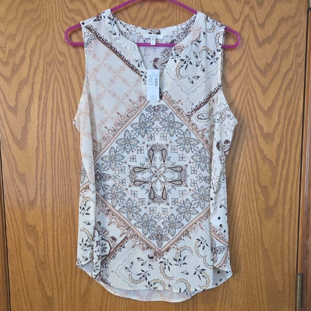 Maurices Cream Sleeveless Blouse with Medallion Print